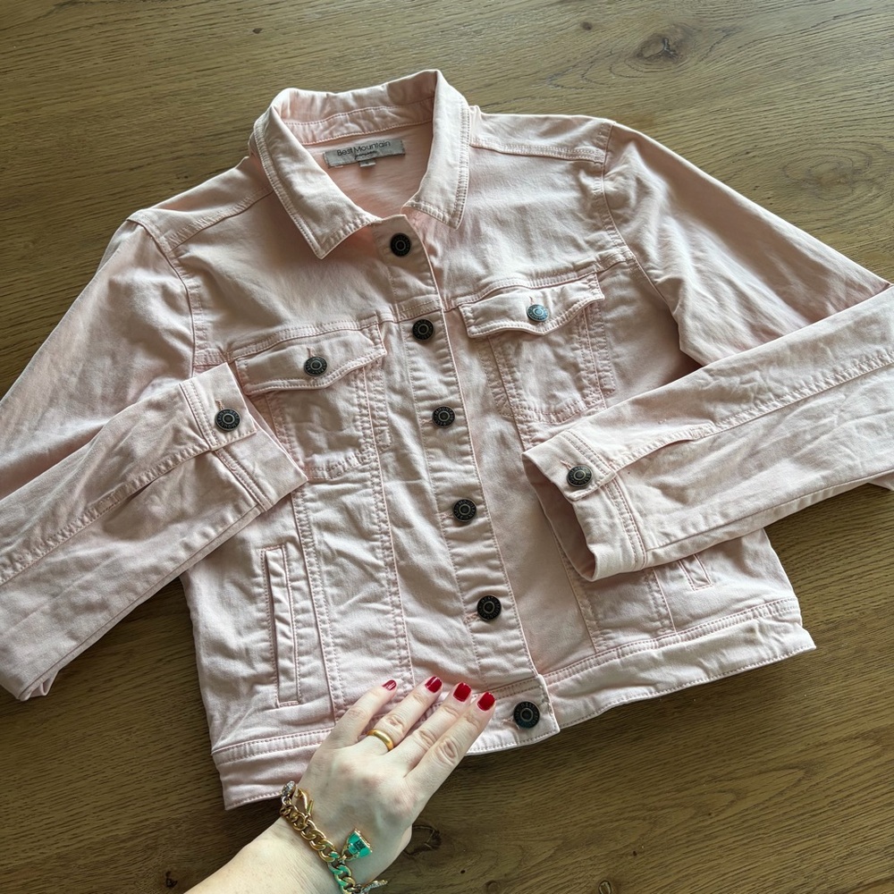 Best Mountain Pink Denim Jacket Size S Lightweight Stretch Cotton Blend Button
